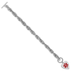 Sterling Silver Rhodium Engraveable Enamel Heart Medical ID Bracelet - 4