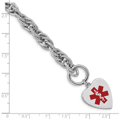Sterling Silver Rhodium Engraveable Enamel Heart Medical ID Bracelet - 4