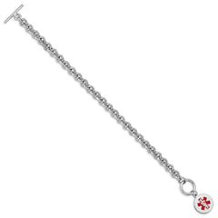 Sterling Silver Rhodium Engraveable Enamel Disc Medical ID Bracelet - 4