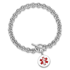 Sterling Silver Rhodium Engraveable Enamel Disc Medical ID Bracelet - 4