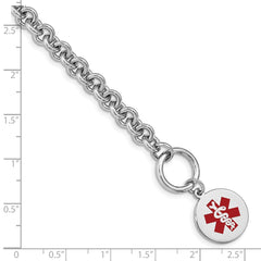 Sterling Silver Rhodium Engraveable Enamel Disc Medical ID Bracelet - 4