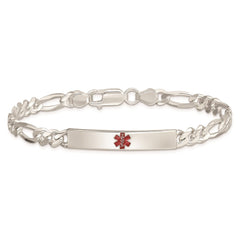 Sterling Silver Polished Medical Figaro Anchor Link ID Bracelet - 11
