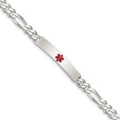 Sterling Silver Polished Medical Figaro Anchor Link ID Bracelet - 11