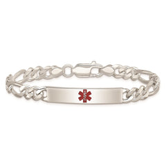 Sterling Silver Polished Medical Figaro Anchor Link ID Bracelet - 9