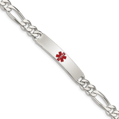Sterling Silver Polished Medical Figaro Anchor Link ID Bracelet - 9