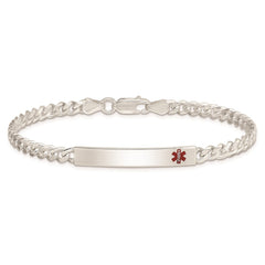 Sterling Silver Polished Medical Curb Link ID Bracelet - 9