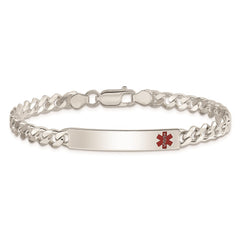 Sterling Silver Polished Medical Curb Link ID Bracelet - 10