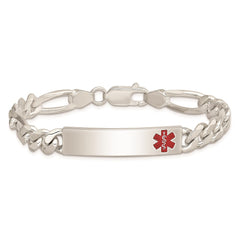 Sterling Silver Polished Medical Figaro Anchor Link ID Bracelet - 7