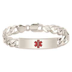 Sterling Silver Polished Medical Figaro Anchor Link ID Bracelet - 4