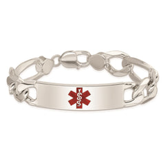 Sterling Silver Polished Medical Figaro Anchor Link ID Bracelet - 3