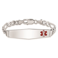 Sterling Silver Rhodium-plated Medical ID Figaro Link Bracelet - 17
