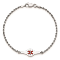 Sterling Silver Rhodium-plated Medical ID Rope Link Bracelet - 4