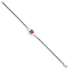 Sterling Silver Rhodium-plated Medical ID Rope Link Bracelet - 2