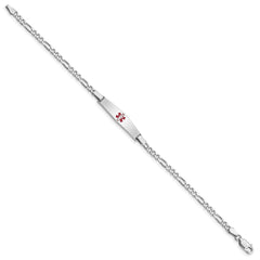 Sterling Silver Rhodium-plated Medical ID Figaro Link Bracelet - 5