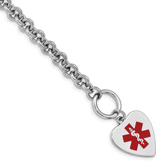 Sterling Silver RH-pltd Engraveable Enamel Heart Medical ID Bracelet - 2