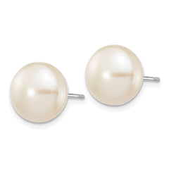 14k White Gold 10-11mm White Button Freshwater Cultured Pearl Stud Post Earrings