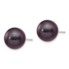 14k White Gold 10-11mm Black Round Freshwater Cultured Pearl Stud Post Earrings