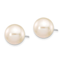 14k White Gold 10-11mm White Round Freshwater Cultured Pearl Stud Post Earrings