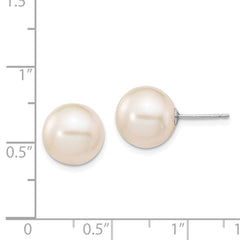 14k White Gold 10-11mm White Round Freshwater Cultured Pearl Stud Post Earrings