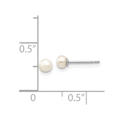14k White Gold 3-4mm White Button Freshwater Cultured Pearl Stud Post Earrings
