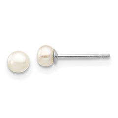 14k White Gold 3-4mm White Button Freshwater Cultured Pearl Stud Post Earrings