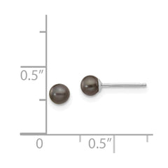 14k White Gold 3-4mm Black Round Freshwater Cultured Pearl Stud Post Earrings