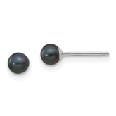 14k White Gold 3-4mm Black Round Freshwater Cultured Pearl Stud Post Earrings