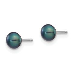 14k White Gold 4-5mm Black Button Freshwater Cultured Pearl Stud Post Earrings