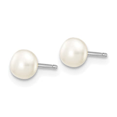 14k White Gold 4-5mm White Button Freshwater Cultured Pearl Stud Post Earrings