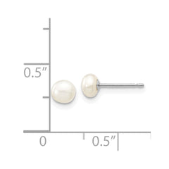14k White Gold 4-5mm White Button Freshwater Cultured Pearl Stud Post Earrings