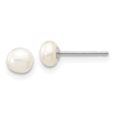 14k White Gold 4-5mm White Button Freshwater Cultured Pearl Stud Post Earrings
