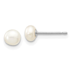 14k White Gold 4-5mm White Button Freshwater Cultured Pearl Stud Post Earrings
