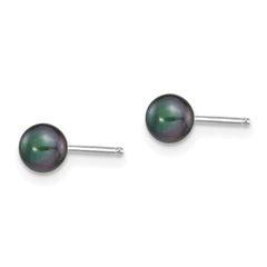 14k White Gold 4-5mm Black Round Freshwater Cultured Pearl Stud Post Earrings