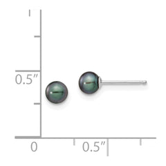 14k White Gold 4-5mm Black Round Freshwater Cultured Pearl Stud Post Earrings