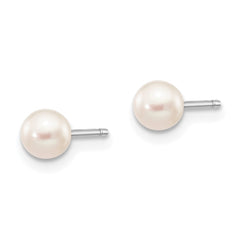 14k White Gold 4-5mm White Round Freshwater Cultured Pearl Stud Post Earrings