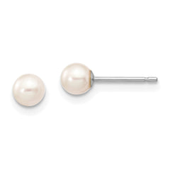 14k White Gold 4-5mm White Round Freshwater Cultured Pearl Stud Post Earrings