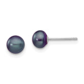 14k White Gold 5-6mm Black Button Freshwater Cultured Pearl Stud Post Earrings