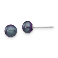 14k White Gold 5-6mm Black Button Freshwater Cultured Pearl Stud Post Earrings
