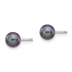 14k White Gold 5-6mm Black Round Freshwater Cultured Pearl Stud Post Earrings