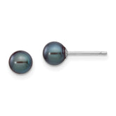 14k White Gold 5-6mm Black Round Freshwater Cultured Pearl Stud Post Earrings