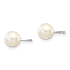 14k White Gold 5-6mm White Round Freshwater Cultured Pearl Stud Post Earrings