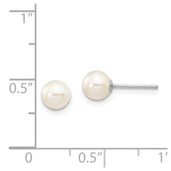 14k White Gold 5-6mm White Round Freshwater Cultured Pearl Stud Post Earrings