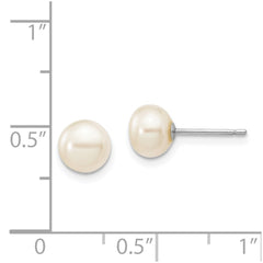 14k White Gold 6-7mm White Button Freshwater Cultured Pearl Stud Post Earrings