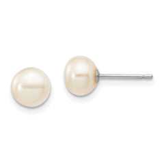 14k White Gold 6-7mm White Button Freshwater Cultured Pearl Stud Post Earrings