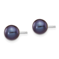 14k White Gold 6-7mm Black Round Freshwater Cultured Pearl Stud Post Earrings