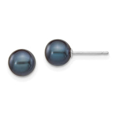 14k White Gold 6-7mm Black Round Freshwater Cultured Pearl Stud Post Earrings