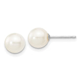 14k White Gold 6-7mm White Round Freshwater Cultured Pearl Stud Post Earrings