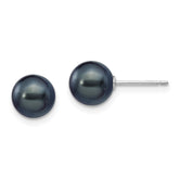 14k White Gold 7-8mm Black Round Freshwater Cultured Pearl Stud Post Earrings