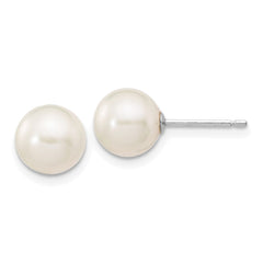 14k White Gold 7-8mm White Round Freshwater Cultured Pearl Stud Post Earrings