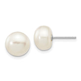 14k White Gold 8-9mm White Button Freshwater Cultured Pearl Stud Post Earrings